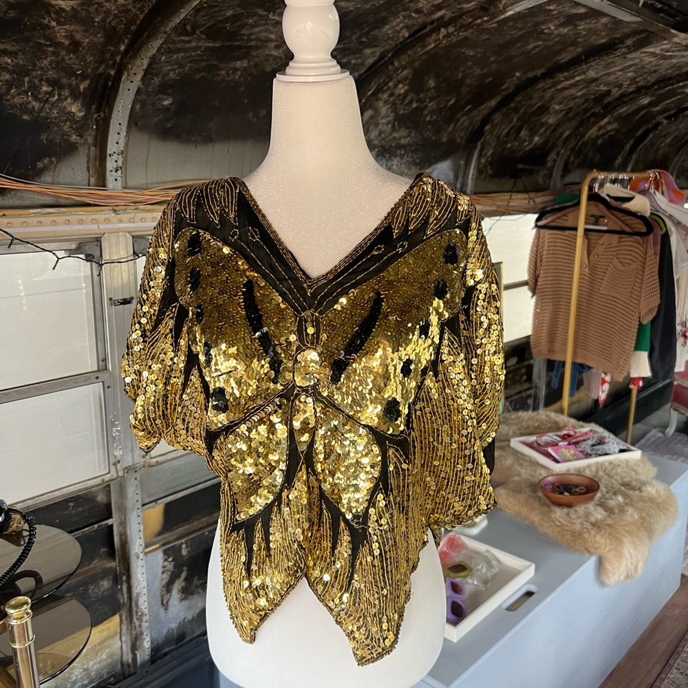 Gold Sequin Butterfly Top